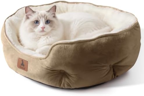 Asvin Small Dog Bed for Small Dogs, Cat Beds for Indoor Cats, Pet Bed for Puppy and Kitty, Extra Soft & Machine Washable with Anti-Slip & Water-Resistant Oxford Bottom, Light Brown, 20 inches