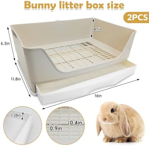 kathson 2PCS Large Rabbit Litter Box Trainer, Potty Corner Toilet with Drawer Bigger Pet Pan for Adult Hamster, Guinea Pig, Ferret, Galesaur, Bunny and Other Animals (Brown)