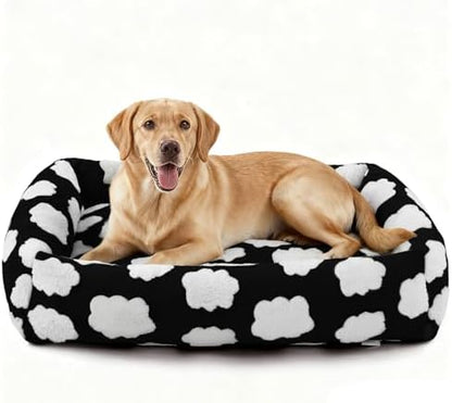 JOEJOY XL Dog Beds Large Sized Dog, Rectangle Washable Orthopedic Pet Bed with Removable Zipper Cover, Cute Soft Calming Puppy Pet Bed with Jacquard Shaggy Plush & Non Skid Bottom