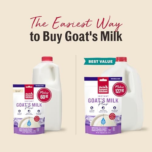 The Honest Kitchen Instant Goat’s Milk with Probiotics for Dogs and Cats, Human Grade Powder Drink Mix, Digestive Health Support, Food Topper or Treat, Just Add Water, 11 oz Pouch Makes 127 oz