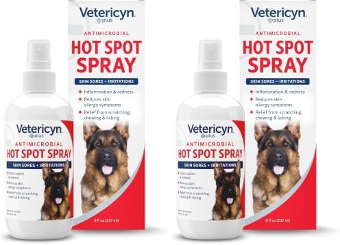 Vetericyn Plus Hot Spot Spray for Dogs Skin Sores and Irritations | Itch Relief for Dogs and Prevents Chewing and Licking at Skin, Safe for All Animals. 8 Ounces (Pack of 2)