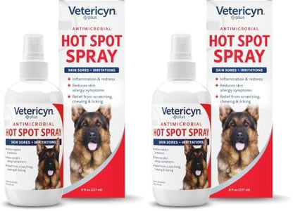 Vetericyn Plus Hot Spot Spray for Dogs Skin Sores and Irritations | Itch Relief for Dogs and Prevents Chewing and Licking at Skin, Safe for All Animals. 8 Ounces (Pack of 2)