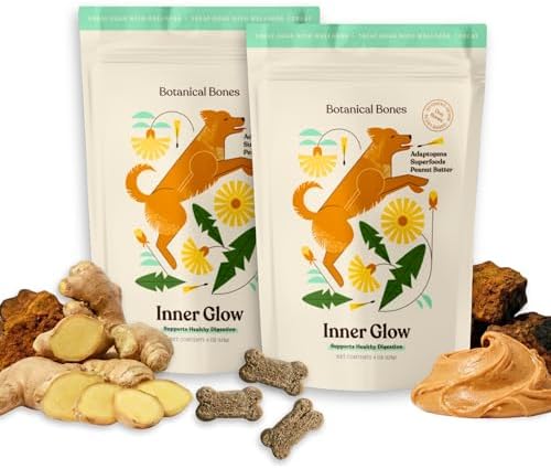 Inner Glow Digestive Dog Treats - Gut Health Support with Prebiotics, Dandelion & Chaga - Vet Formulated for Diarrhea Relief & Immune Support - Organic, Vegan, 2-Pack