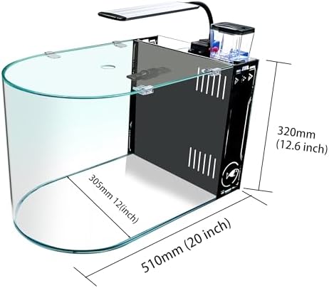 12 Gallon Saltwater Aquarium U-Shaped Low Iron Ultra Clear Glass Aquarium Saltwater Fish Tank Reef Tank with Lid and Pad, Protein Skimmer, LED Light and Pump (Black, Premium All-in-One Kits)
