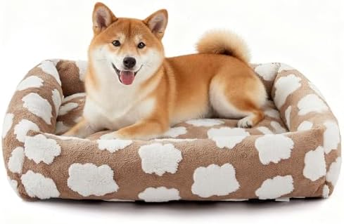 JOEJOY Large Dog Beds Large Sized Dog, Rectangle Washable Orthopedic Pet Bed with Removable Zipper Cover, Cute Soft Calming Puppy Pet Bed with Jacquard Shaggy Plush & Non Skid Bottom