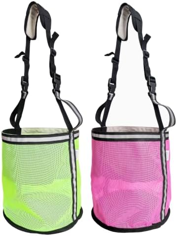Horse Feed Bag,Heavy Duty Muzzle Feed Bag with Adjustable Strap,Comfort Neck Pad,Nose Pad and Double Waterproof Bottom Mesh Feed Bags for Horse Pack of 2 (Green & Pink(Reflective))