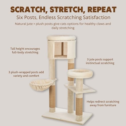 TRIXIE Aidan 53" Jute Cat Tree Tower - Posts, Hammock and Condo, Brown