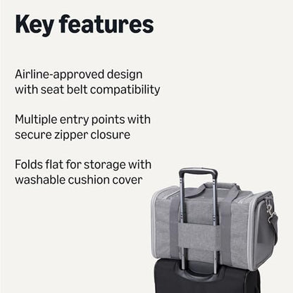 Amazon Basics Soft Cat & Dog Carrier with Adjustable Shoulder Strap, Airline-Approved, Foldable and Portable Design, Mesh Ventilation, Folds Flat for Storage