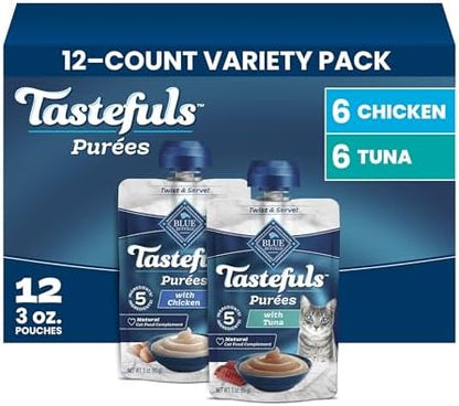Blue Buffalo Tastefuls Purees Beef Cat Food Topper, 3 oz, 12 ct