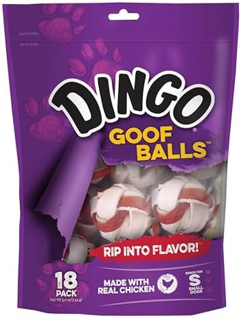 Dingo Goof Balls Rawhide Treats For Small Dogs, With Real Chicken, 18 Ct