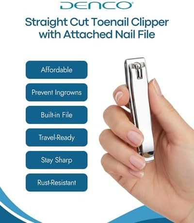 Denco Straight Cut Toenail Clipper,Silver,1 Count (Pack of 2),3559N