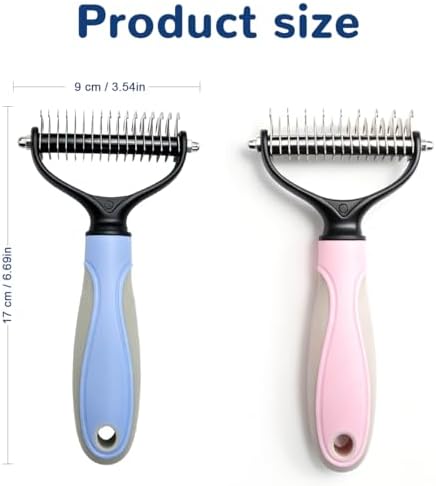 Pet Pro Grooming Tool, 2-In-1 Double-Sided Grooming Tool, Sided Deshedding Dematting Tool, Undercoat Rake for Dogs & Cats, Extra-Wide Dog Grooming Brush & Deshedder Comb for Long Hair(Blue + Pink)