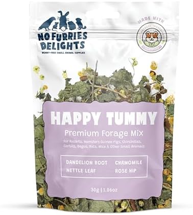 Premium Forage Mix,100% All Natural Botanical Herb Treat for Rabbit Hamster Guinea Pig Chinchilla Chicken Gerbil Degu & Other Small Animals (Happy Tummy Forage Mix 30g)