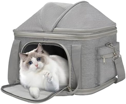 Airline Approved Pet Carrier Soft-Sided Dog Carriers Travel Tote Bag for Small Dogs Cats, Foldable Pet Bag for Puppies Small Animals with Pockets (Grey, 16.2" x 11.4" x 13")