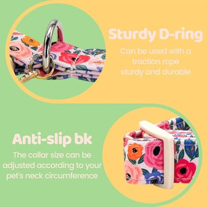 Spring Light Pink Floral Print Dog Collar for Medium Dogs