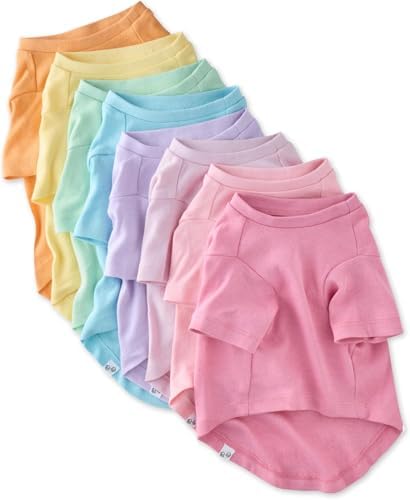 Pet Passion Toby II - The Perfect Tee, 8 Pack Short Sleeve Pet T-Shirt 100% Organic Cotton Tees Clothes for Small, Medium, Large Dogs, Rainbow Pink, XX-Small