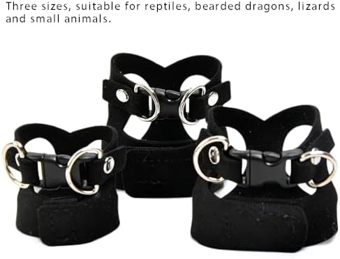3 Pack Bearded Dragon Harness and Leash Set - Adjustable Soft Leather Vest with 6.89FT Retractable Lead, Escape-Proof Lizard Walking Harness for Reptiles, Squirrels & Small Pets (Black)