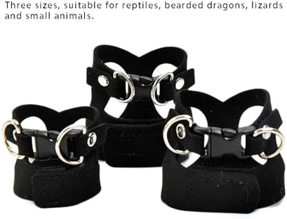 3 Pack Bearded Dragon Harness and Leash Set - Adjustable Soft Leather Vest with 6.89FT Retractable Lead, Escape-Proof Lizard Walking Harness for Reptiles, Squirrels & Small Pets (Black)