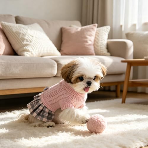 YUDODO 2 Pack Small Dog Sweater Dress with Bowtie Turtleneck - Pet Clothes