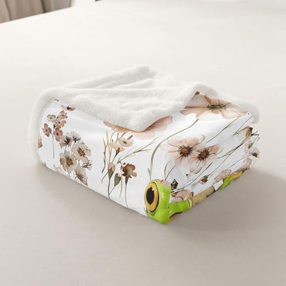 Erosebridal Kids Cute Frog Blanket Throw 50"x60",Mushroom and Frog Blankets and Throws for Girls Boys,Funny Animal Print Fleece Blanket Rustic Country Floral Sherpa Blanket for Bed Couch Decor