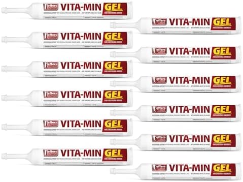 Jeffers Vita-Min Gel for Livestock & Horses – Multivitamin & Mineral Supplement with Selenium, Zinc, Potassium & Turmeric – Easy Oral Gel for Cattle, Goats, Sheep & Pig – 300 cc Tube - 12 Pack