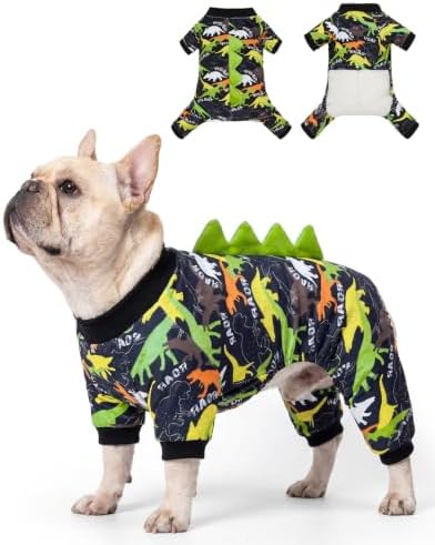 CuteBone Dinosaur Costume Dog Pajamas, Stretchy Spandex Crystal Velvet Sleepwear Coat for Small Dogs, Soft & Warm Pet Outfit Clothes for Cold Weather, Cozy Pullover Design COSP21XL