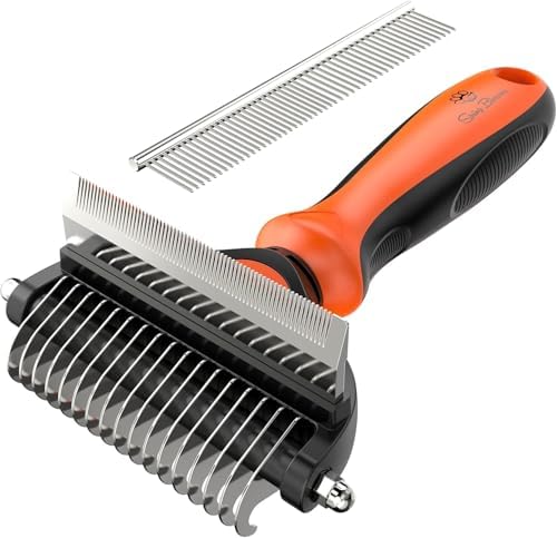 Spring Blossoms-2 in 1 Professional Grooming Rake for Cats & Dogs-Dematting Comb for Easy Mats & Tangles Removing,Pet Brush Safe No More Nasty Shedding and Flying Hair (Orange)