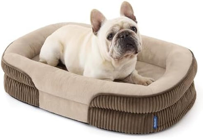 Bedsure 360°Oval Bolster Orthopedic Dog Bed Medium Size Dog,30" Brown