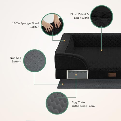 Orthopedic Washable Dog Bed for Extra Large Dogs, 48x30in, Black