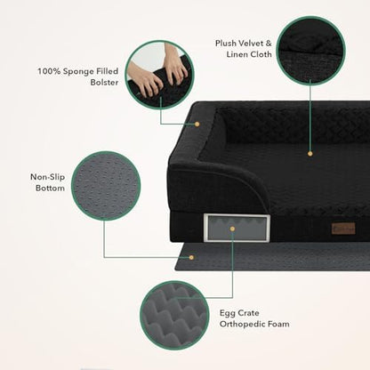 Orthopedic Washable Dog Bed for Extra Large Dogs, 45x35in, Black