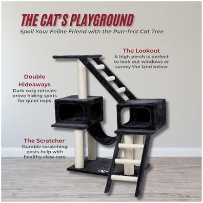 TRIXIE Malaga Cat Tower – Cat Tree with Extra-Thick Sisal Posts, Caves, Platforms & Hammock – Durable Cat Furniture for Indoor Cats – Gray, 18" x 28" x 43"