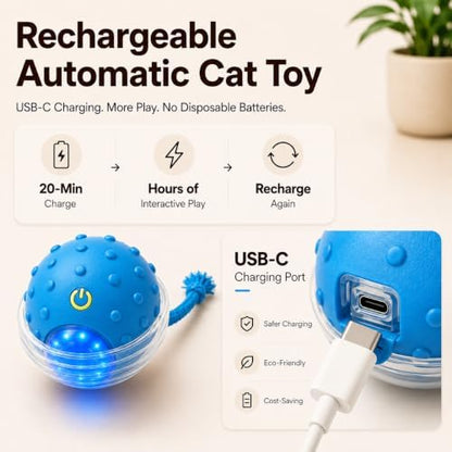 Interactive Rolling Cat Ball, Motion Activated Automatic Cat Toy