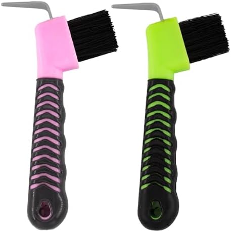 Stiff Bristled Horse Hoof Pick Brush with Soft Rubber Handle, Portable (2PCS, Random Color)