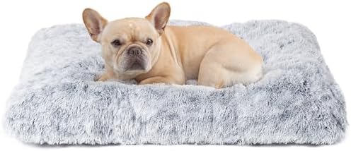 EHEYCIGA Fluffy Dog Crate Bed for Medium Dogs, Plush Crate Pad, Grey