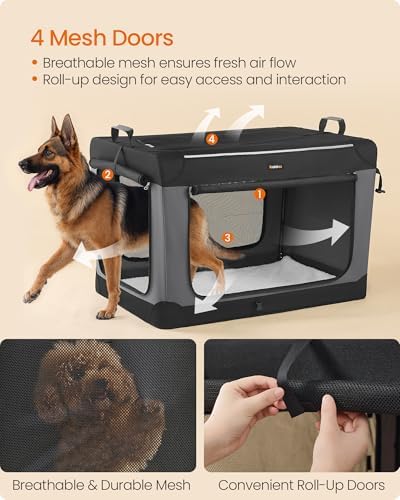 Feandrea Collapsible Dog Crate, Portable Oxford Fabric Pet Carrier, 42-Inch