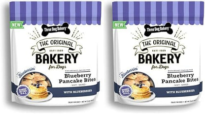 Three Dog Bakery Blueberry Pancake Bites,Treats with Real Blueberries & Vanilla,Mess-Free Snacks & Training Cookies for Dogs-& Puppies,Human-Inspired,(Pack of 2)
