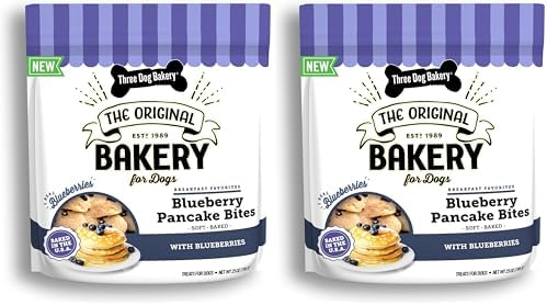 Three Dog Bakery Blueberry Pancake Bites,Treats with Real Blueberries & Vanilla,Mess-Free Snacks & Training Cookies for Dogs-& Puppies,Human-Inspired,(Pack of 2)
