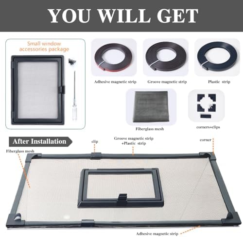 Magnetic Fish Tank Cover with Feeding Window Dark Grey Frame Grey Fiberglass Net,DIY Fish Tank Lid Adjustable Size Fit Tank Size Max 35''X19'' for Preventing Fish from Jumping Out and Reptile Escaping