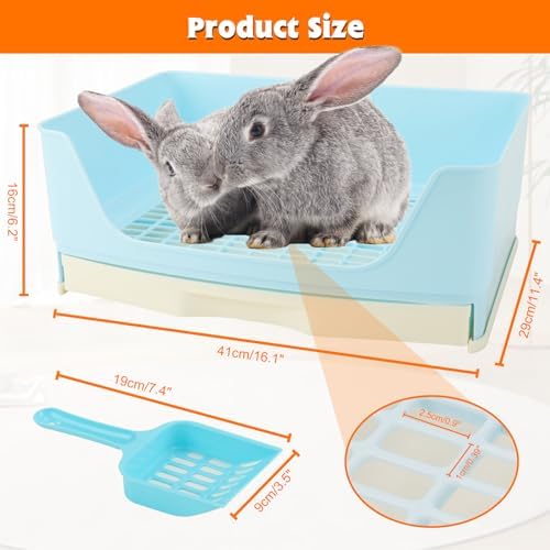 BWOGUE Large Rabbit Litter Box, Bunny Litter Box with Pull-Out Drawer, Blue
