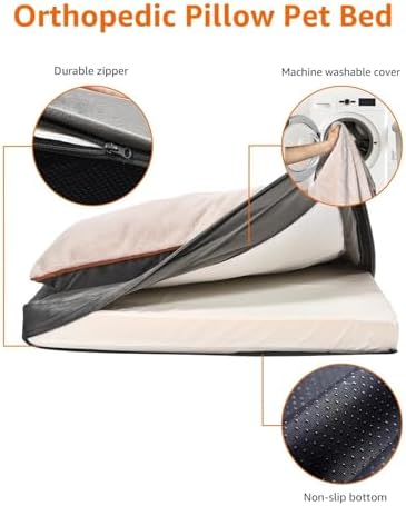 Amazon Basics Dog Bed with Cooling Gel Memory Foam, Pressure-Relief Support for Dogs up to 50lbs, Non-Slip Bottom, Machine Washable Cover, Large Sized (36" x 27"), Grey
