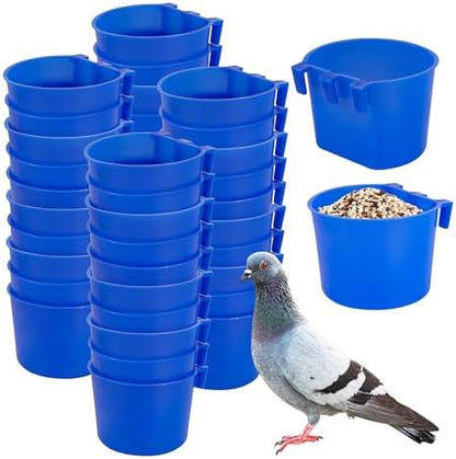40 Pcs Cage Cups Birds Feeders Bird Water Dispenser Hanging Quail Waterer Plastic Chicken Feeding Watering Dish for Small Coop Parrot Parakeet PET Poultry Gamefowl Food Seed Bowl Supplies(Blue,8oz)