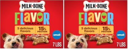 Milk-Bone Dog Treats, Flavor Snacks, Small Biscuits, 14lbs | 2 Pack of 7lbs | Crunchy Texture | Reduces Tartar