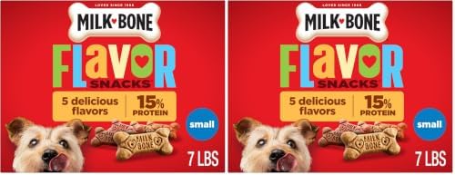 Milk-Bone Dog Treats, Flavor Snacks, Small Biscuits, 14lbs | 2 Pack of 7lbs | Crunchy Texture | Reduces Tartar
