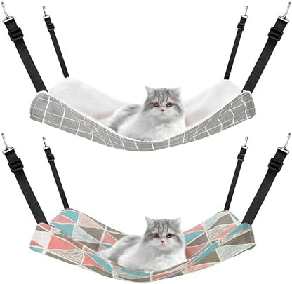 Jetec 2 Pack Cat Hammock for Cage, Geometry Pattern, L