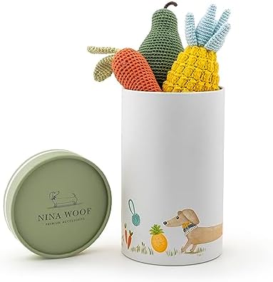 Nina Woof Organic Cotton Squeaky Dog Toy Set – Fruits & Veggies Pack