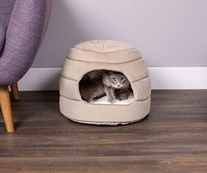 BIRDROCK HOME 2 in 1 Pet Bed for Cats or Small Dogs - Cozy Cat Cave or Plush Dog Bed - Indoor Teepee House for Pets (16 Inch Wide, Grey)