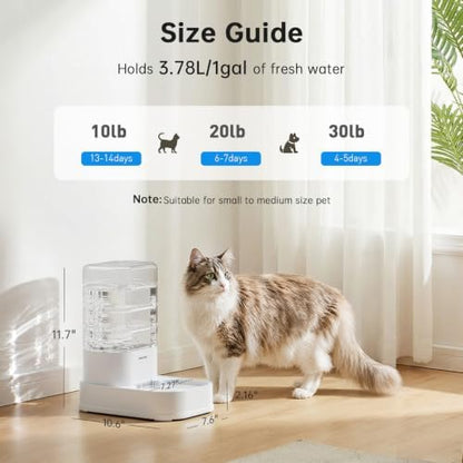 PAWGETHER® Automatic Cat Water Dispenser with 1 Filter Gravity Water Bowl for Dogs, 1 Gallon/3.5L Dog Water Bowl Dispenser, Cat Waterer, Easy to Fill