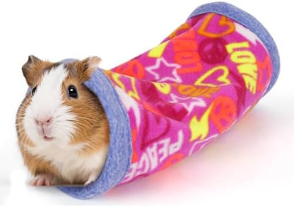 NAPLORD Small Pet Fleece Set,Guinea Pig Snuggle Sack, Tunnel,Fleece Forest Hideout,Square and Round Potty Pads for Guinea Pigs and More