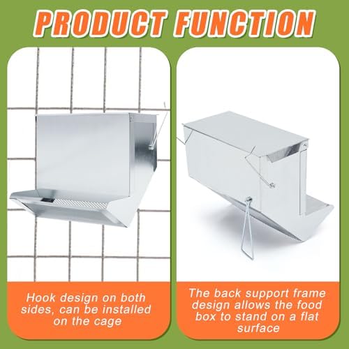 Maxcheck 2 Pcs Rabbit Feeder for Cages, 7.7 Inches, Mesh Bottom, Silver