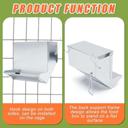 Maxcheck 2 Pcs Rabbit Feeder for Cages, 7.7 Inches, Mesh Bottom, Silver